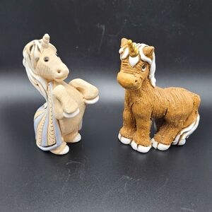2 VINTAGE ARTESANIA RINCONADA Pottery Glazed Unicorn Figurines  5 1/2" Mystical